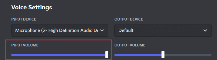 Finalmente, asegúrese de que el control deslizante INPUT VOLUME esté en la marca máxima. Arreglar Discord que no detecta el micrófono