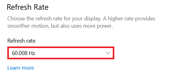 Sélectionnez le taux recommandé et requis sous Taux de rafraîchissement | Comment réparer l'ordinateur ne se connecte pas au problème de télévision