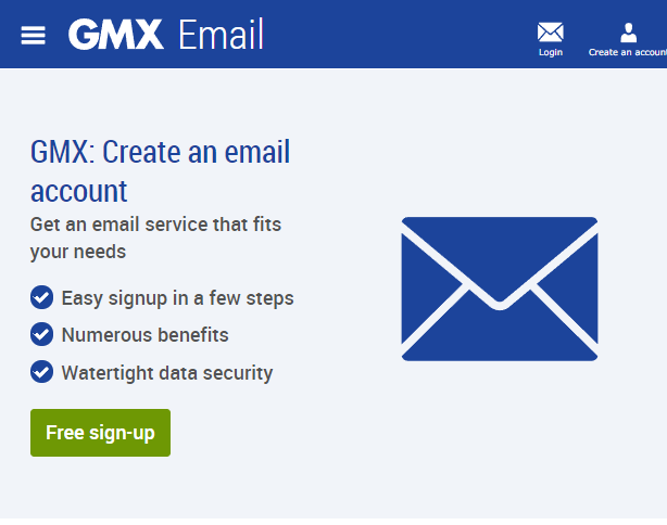 صفحة الاشتراك في GMX Mail