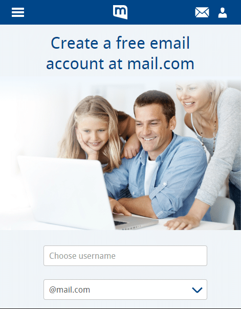 Página de inscrição para Mail.com | Melhores contas de e-mail comercial gratuitas
