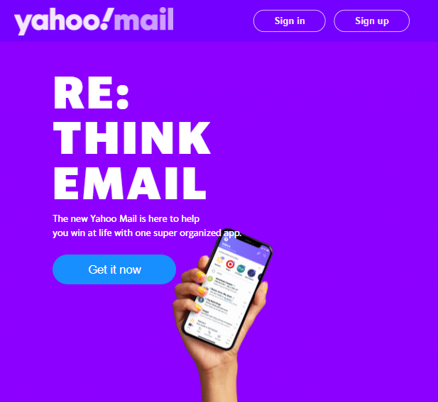 Página de inscrição para o Yahoo Mail