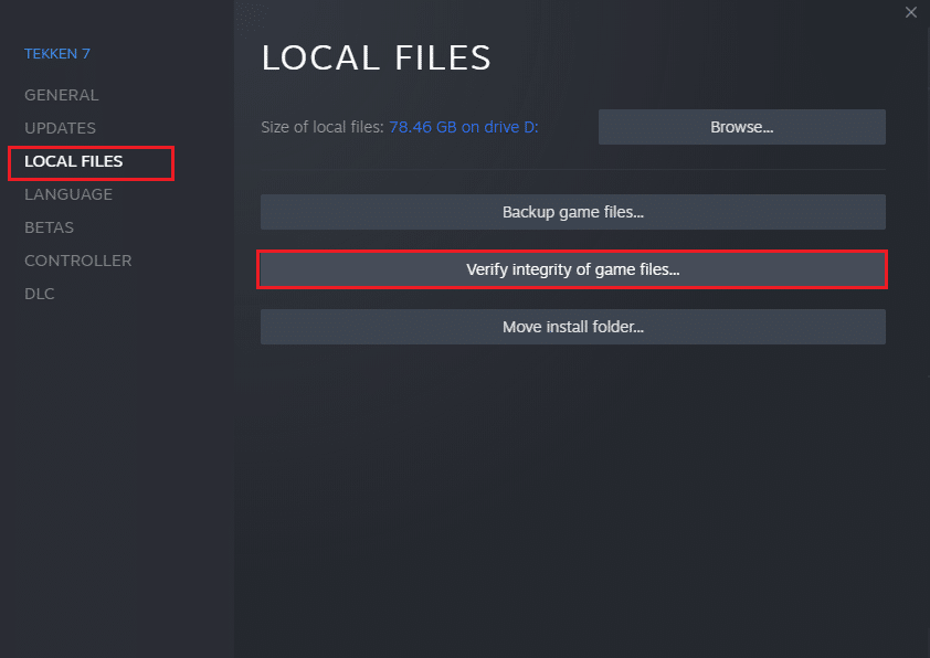 Klik tombol Verifikasi integritas file game. Perbaiki File Konten Uap Terkunci