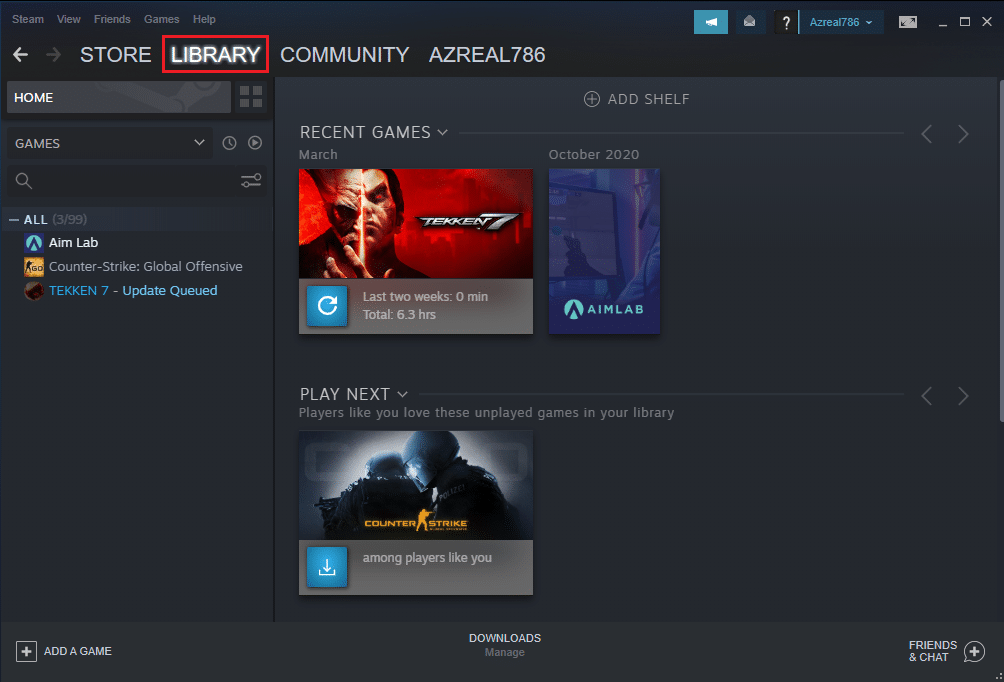 Inicie o aplicativo Steam em seu sistema e mude para a Biblioteca. Corrigir arquivo de conteúdo do Steam bloqueado