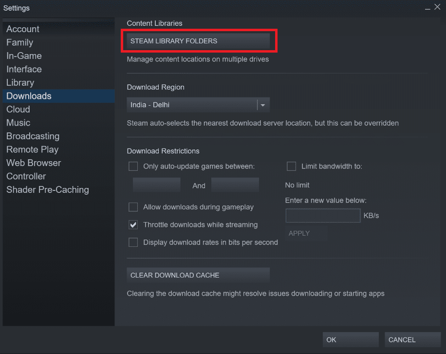 Steam Kitaplığı Klasörlerine tıklayın