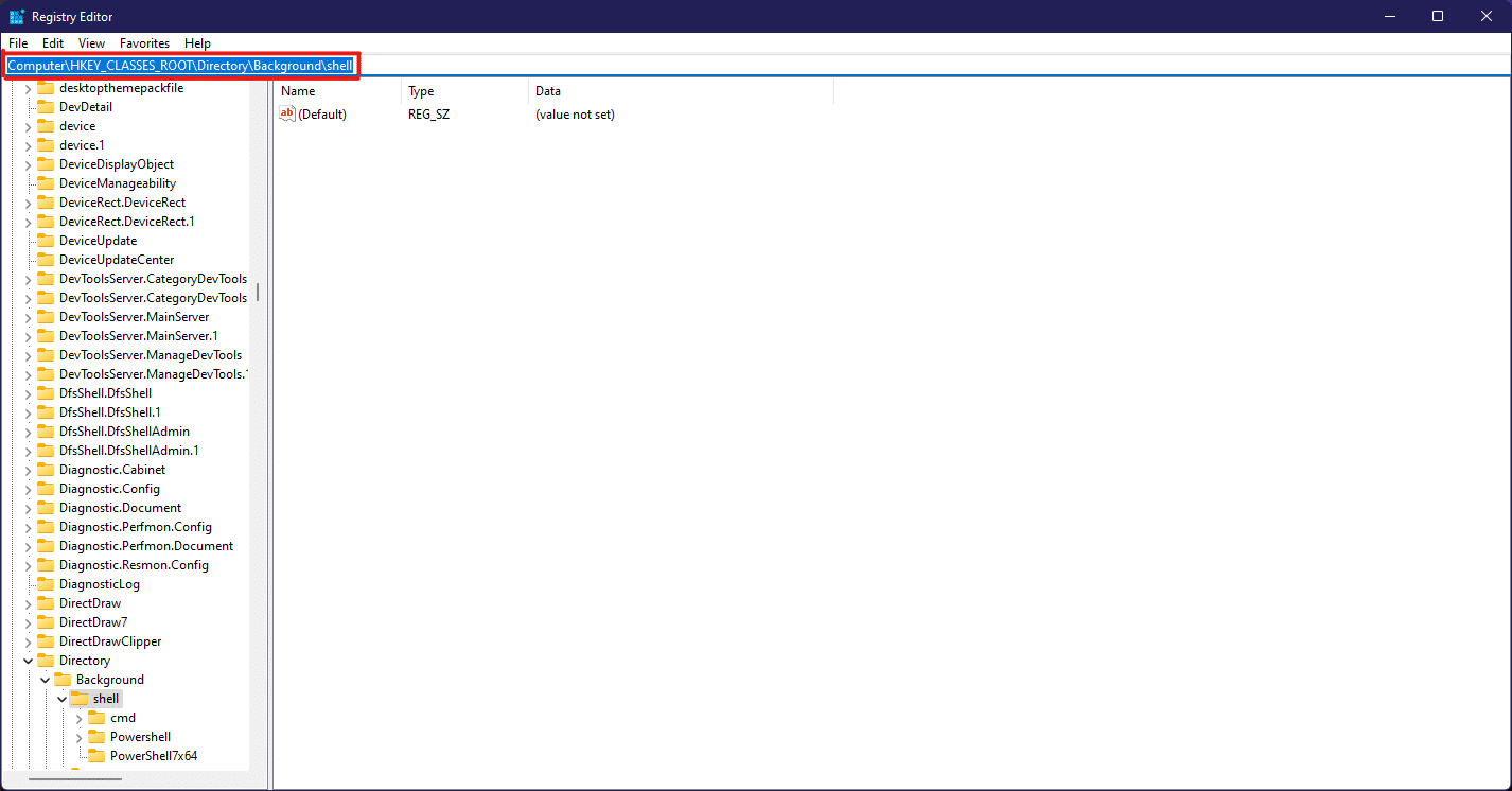 Gehen Sie im Registrierungseditor zum Shell-Schlüsselordner. So erstellen Sie Desktop-Verknüpfungen unter Windows 11