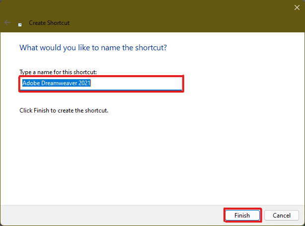 พิมพ์ชื่อสำหรับทางลัดนี้ วิธีสร้างทางลัดบนเดสก์ท็อปใน Windows 11