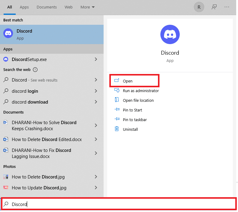 Premi il tasto Windows e digita Discord, fai clic su Apri nel riquadro di destra. Fix Discord continua ad arrestarsi in modo anomalo o a bloccare il video