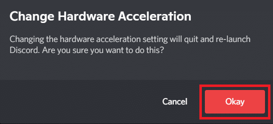 Disattiva l'accelerazione hardware. Fix Discord continua a bloccarsi