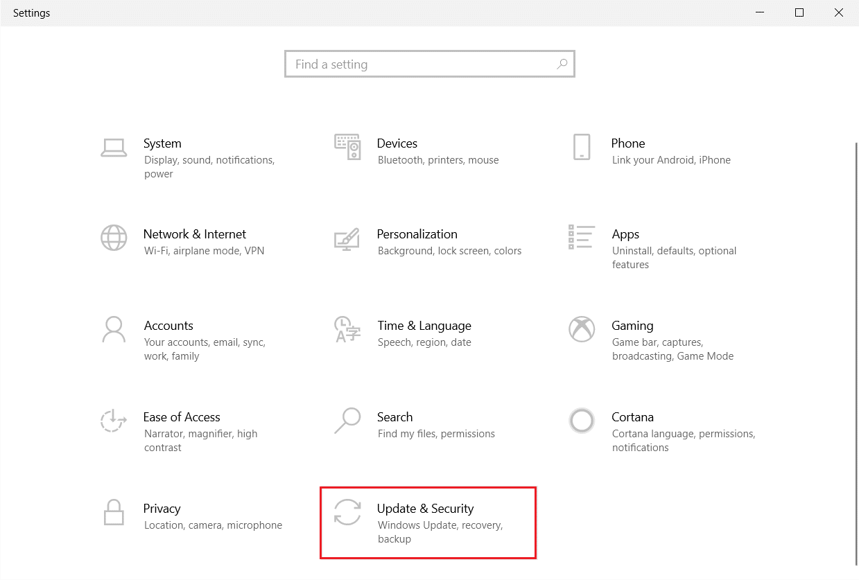 clique em Atualização e segurança em Configurações. Corrigir o processo do host para configurar a sincronização