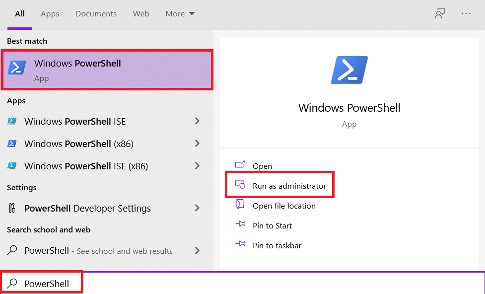 Запустите Powershell, выполнив поиск в строке поиска Windows.