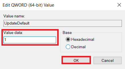 atur Value data ke 1. Klik OK untuk menyimpan perubahan.