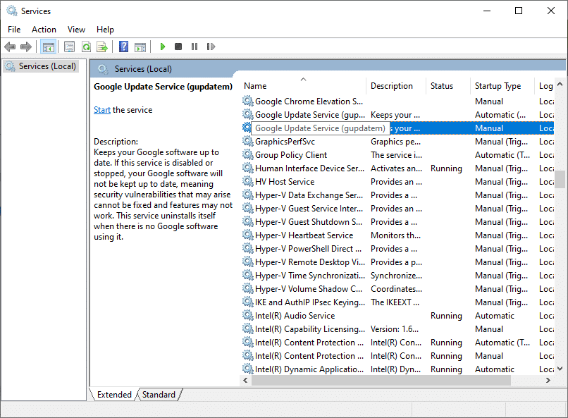 قم بالتمرير لأسفل إلى قائمة الخدمات وانقر نقرًا مزدوجًا على Google Update Service gupdatem.
