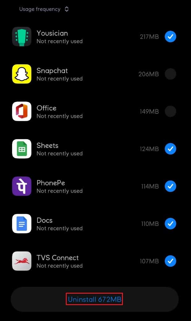 Choisissez toutes les applications que vous n'utilisez pas fréquemment et cliquez sur Désinstaller