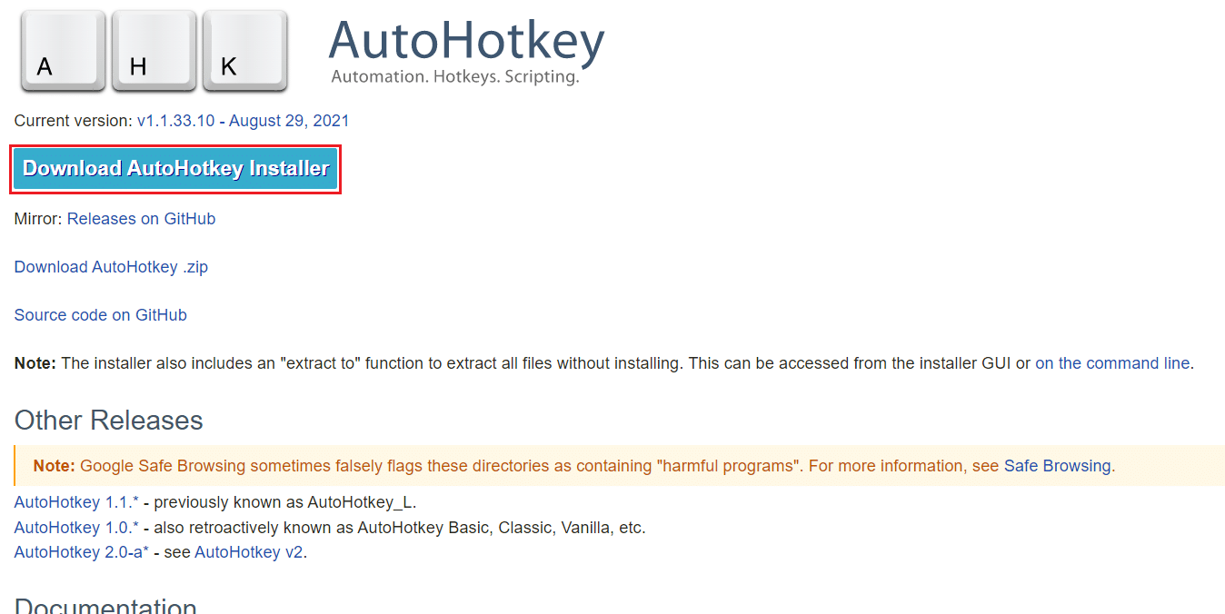 ดาวน์โหลดแอป AutoHotkey จากเว็บไซต์ทางการ