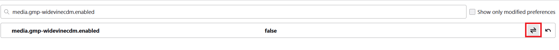 右隅の矢印キーをクリックして、設定をfalseに変更します