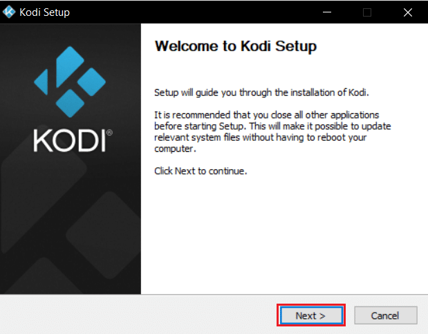 seleccione siguiente en la ventana del instalador de kodi. Reparar la actualización de Kodi falló