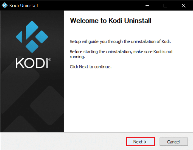 klik tombol Berikutnya di wizard uninstall Kodi