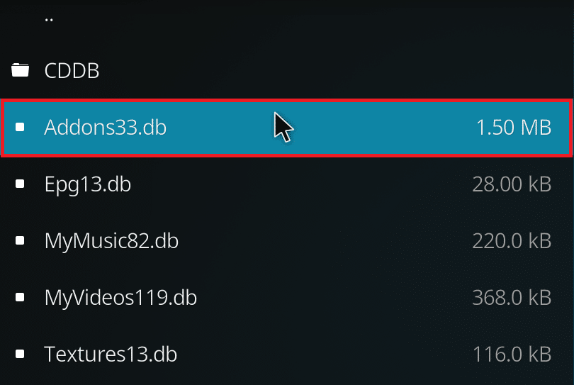 Busque el archivo de base de datos de complementos Addons33.db.