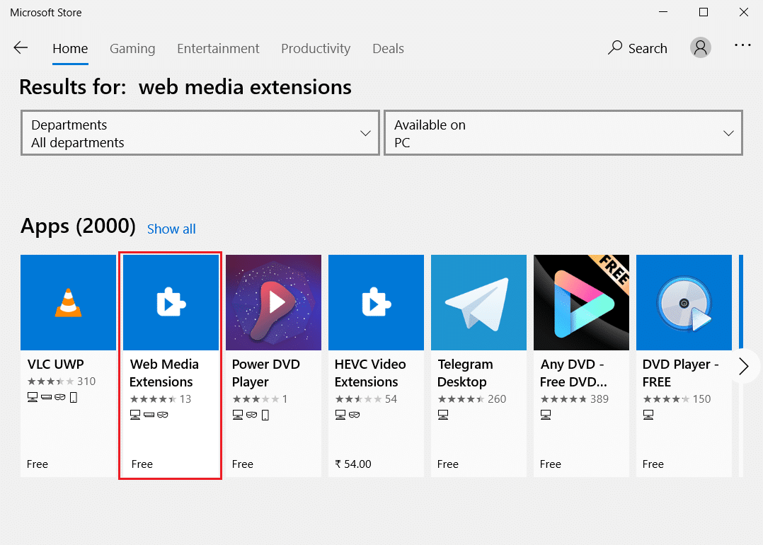 MicrosoftStoreの検索結果からWebメディア拡張機能アプリを選択します。 Windows10でOGGファイルを再生する方法