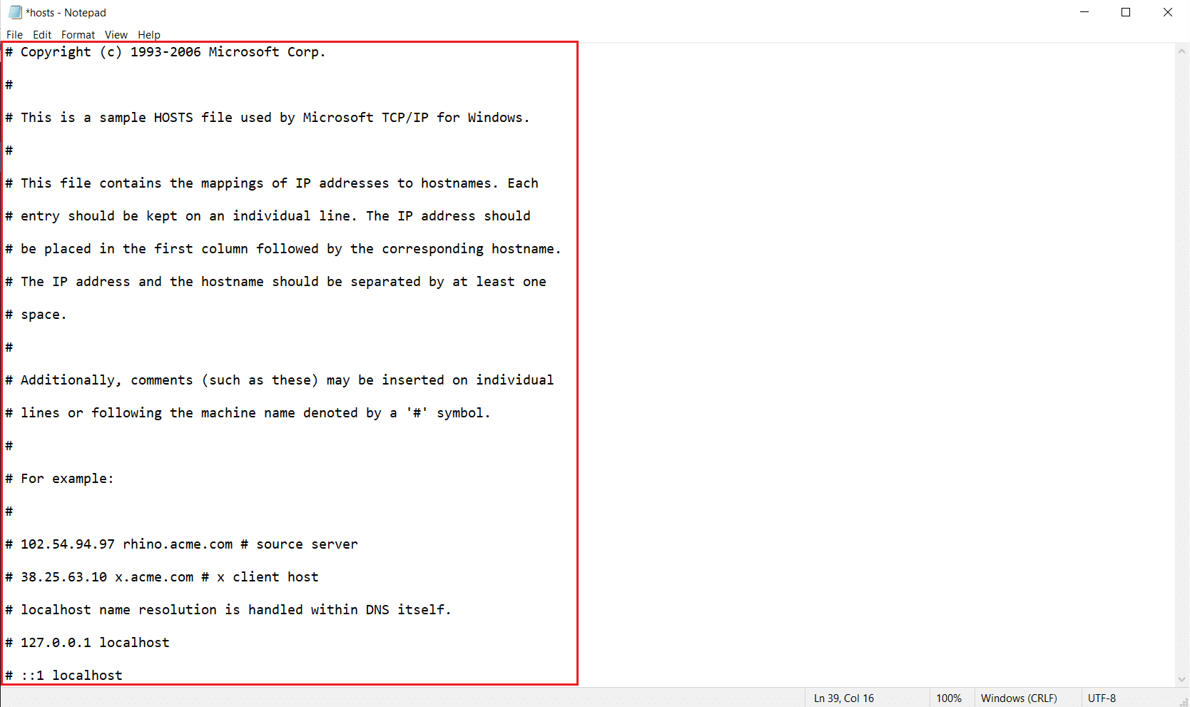 tapez le texte suivant dans le bloc-notes des hôtes. Fix Ubisoft Connect ne fonctionne pas