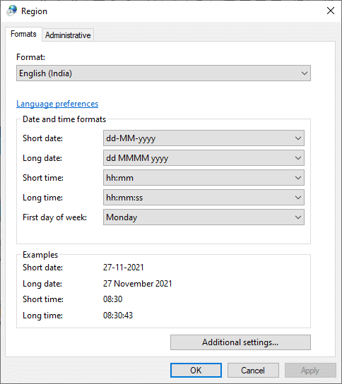 Aquí, verifique que el formato esté configurado para su ubicación geográfica. Arreglar Ubisoft Connect no funciona