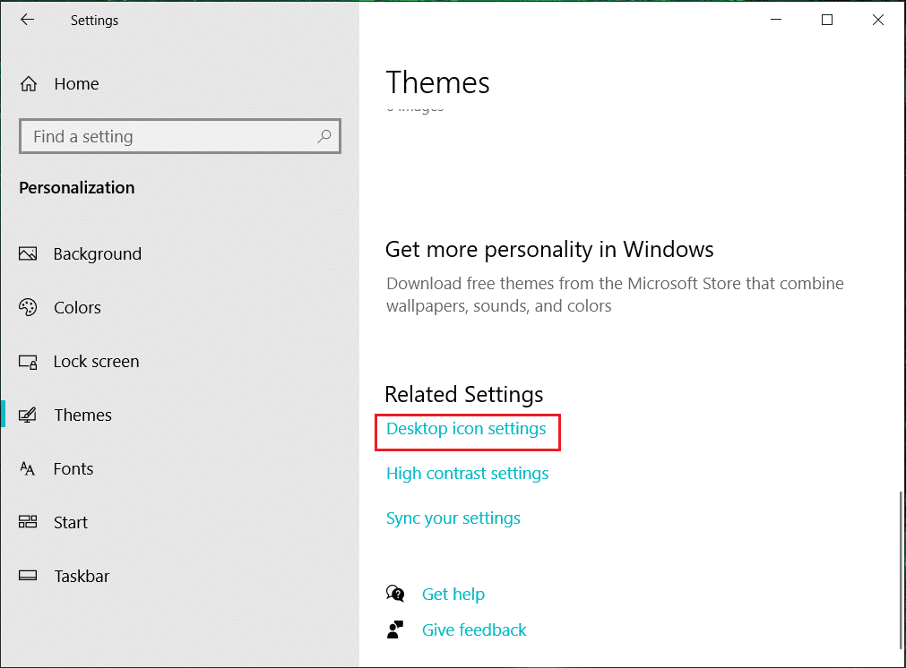 右端から、デスクトップアイコン設定リンクをクリックします。 Windows10でミニマリストデスクトップを作成する方法