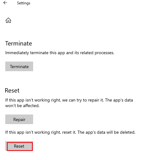 Ici, faites défiler jusqu'au menu Réinitialiser et cliquez sur Réinitialiser