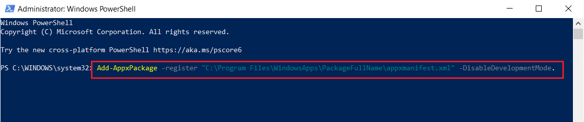 Comando do Windows PowerShell para instalar o aplicativo de câmera do Windows. Corrigir o código de erro da câmera 0xa00f4271