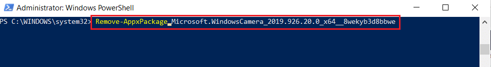 Comando de Windows PowerShell para eliminar la aplicación de cámara de Windows. Solucione el error 0xa00f4244 sin cámaras conectadas