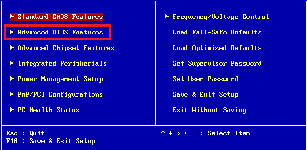 Recursos avançados do BIOS