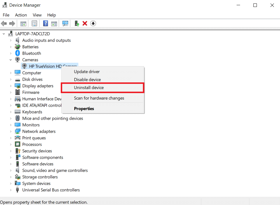 selecione Desinstalar dispositivo. Corrigir o erro 0xa00f4244 Nenhuma câmera anexada