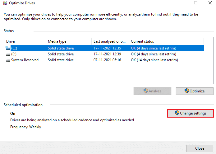 Ahora, haga clic en Cambiar configuración. Arreglar el alto uso de disco de Ntoskrnl.exe