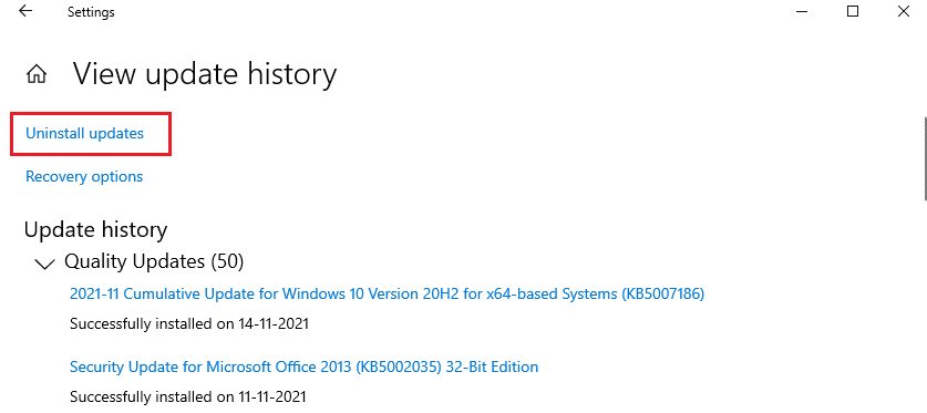 Aquí, haga clic en Desinstalar actualizaciones