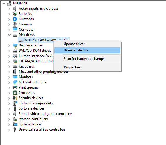 Ora, fai clic con il pulsante destro del mouse sul driver e seleziona Disinstalla dispositivo