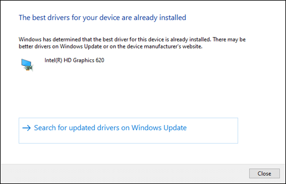 Os melhores drivers para o seu dispositivo já estão instalados. Corrigir o alto uso de disco do Ntoskrnl.exe