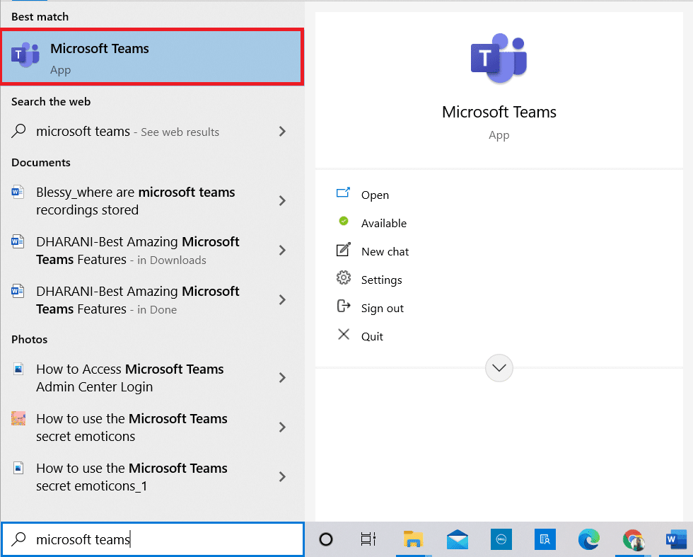 Нажмите клавишу Windows. Введите Microsoft Teams и откройте его | Где хранятся записи Microsoft Teams? Как получить доступ, загрузить и поделиться записанными видео?