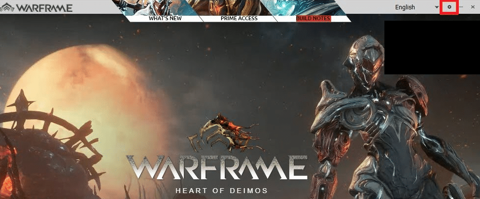 Warframeを起動し、右上隅にある設定アイコンをクリックします