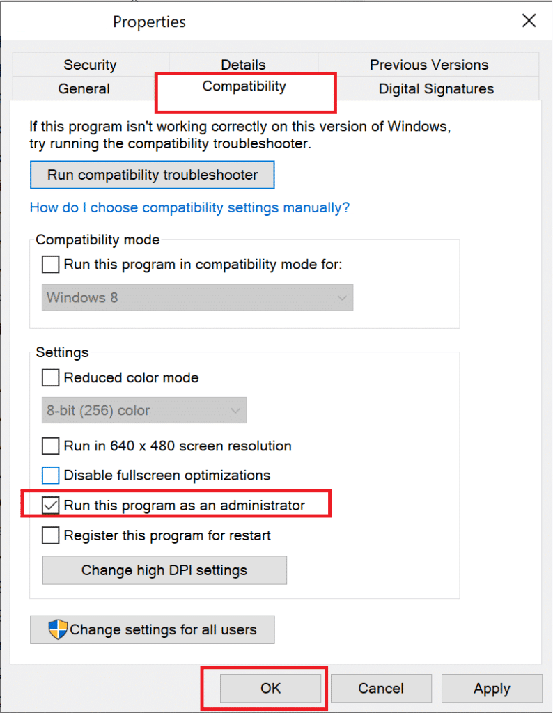 Ora, seleziona la casella Esegui questo programma come amministratore. Correzione dell'aggiornamento di Warframe non riuscito