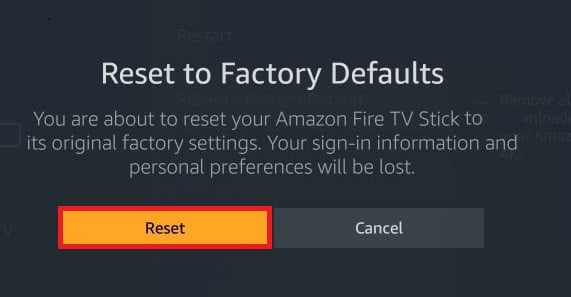 Réinitialiser aux paramètres d'usine Firestick