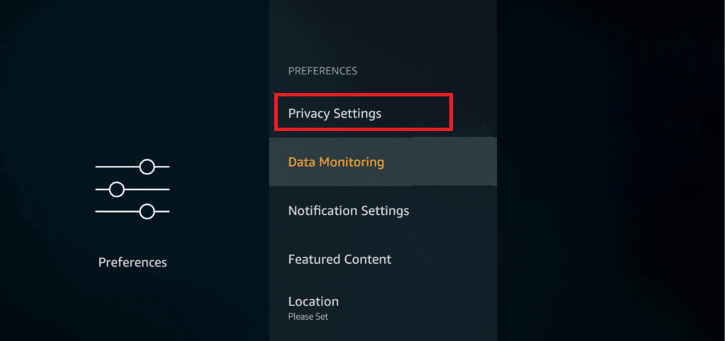 Préférences Paramètres de confidentialité Firestick