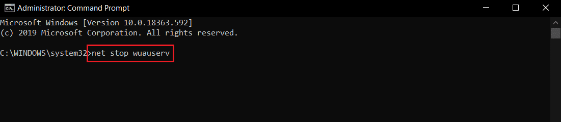 cmdまたはコマンドプロンプトでnetstopwuauservコマンドを実行します