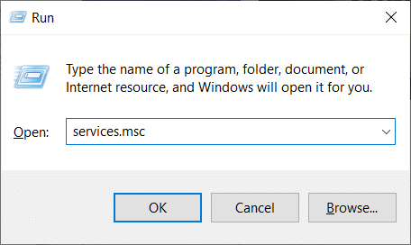 Нажмите Windows и R, затем введите services.msc.