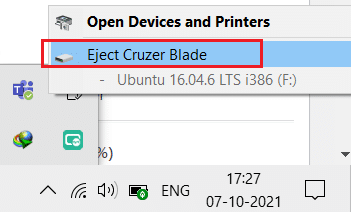 คลิกขวาที่อุปกรณ์ usb แล้วเลือก Eject ตัวเลือกอุปกรณ์ usb แก้ไขข้อผิดพลาดการติดตั้ง Windows Update 0x8007012a