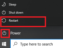 Vor fi afișate mai multe opțiuni precum repaus, oprire și repornire. Aici, faceți clic pe Restart. Remediați eroarea de instalare a Windows Update 0x8007012a