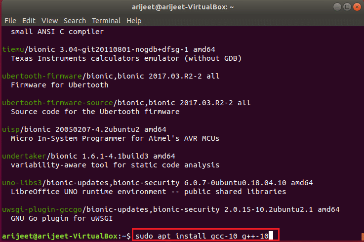 execute o comando para instalar o gcc versão 10 no terminal linux do Ubuntu. Como instalar o GCC no Ubuntu