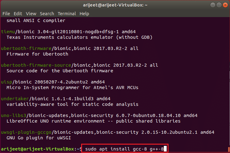 execute o comando para instalar o gcc versão 8 no terminal linux do Ubuntu. Como instalar o GCC no Ubuntu