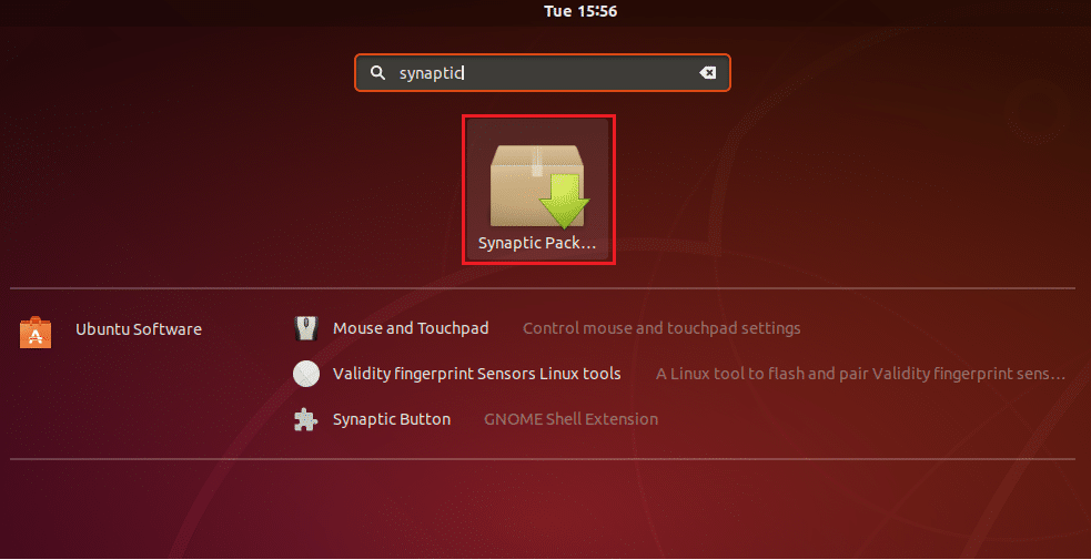 ubuntu linux tüm uygulamalar menüsünden sinaptik paket yöneticisini açın