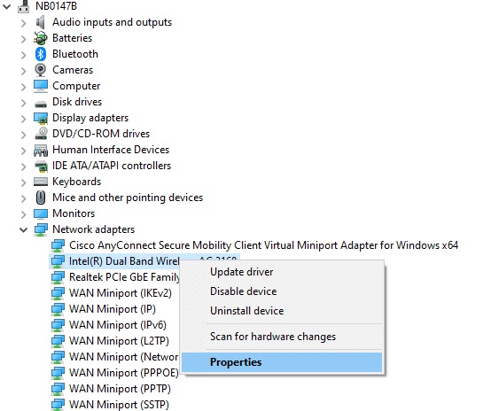 ดับเบิลคลิกที่ Network adapters จากแผงด้านซ้ายและขยาย แก้ไข Netwtw04.sys Blue Screen Error