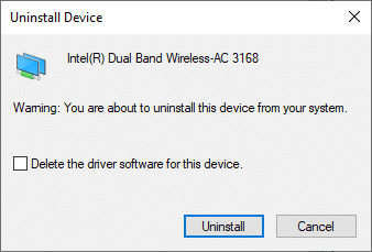 Sekarang, prompt peringatan akan ditampilkan di layar. Centang kotak Hapus perangkat lunak driver untuk perangkat ini