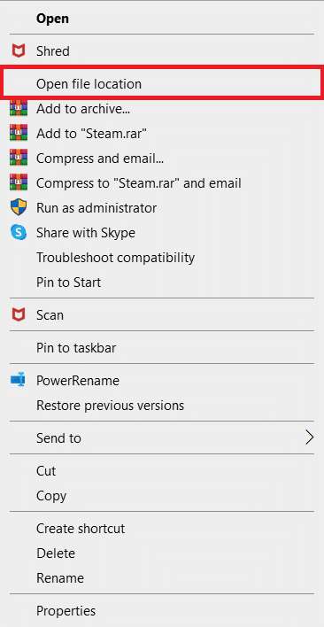 alegeți Deschideți locația fișierului din meniul contextual care se deschide. Remediați Centrul de jocuri ROG nu funcționează